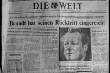 Fotoausschnitt aus der Wochenschau zu Brandts Rücktritt als Bundeskanzler 1974.