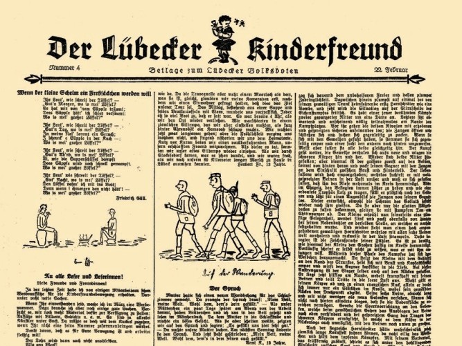 Ausschnitt aus der Zeitung „Der Lübecker Kinderfreund. Beilage zum Lübecker Volksboten“ vom 22. Februar 1927 mit einem kurzen Artikel von Willy Brandt.