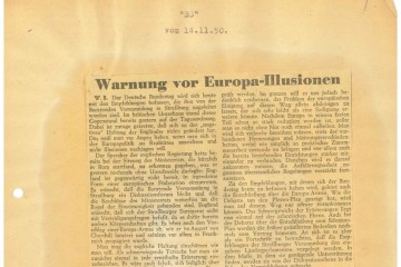 Ausschnitt der BS-Zeitung vom 14. November 1950 mit dem Titel „Warnung vor Europa-Illusionen“ von Willy Brandt.