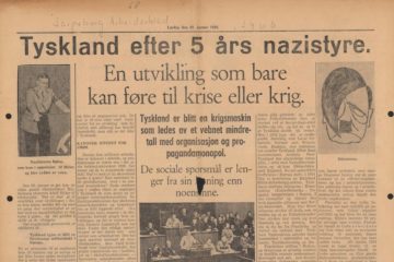 Auszug der Norwegischen Lokalzeitung „Sarpsborg Arbeiderblad“ aus dem Jahr 1938 mit einem Artikel Willy Brandts mit dem Titel „Tyskland efter 5 ars nazistyre.“